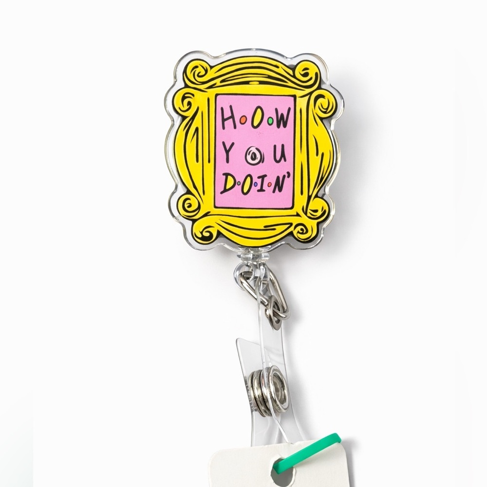 NWT Friends “How You Doin” Badge Reel Yellow Frame Retractable ID Holder